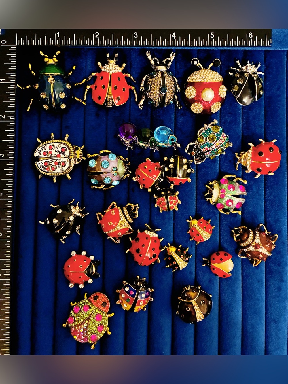 Lot 23 Ladybug Beetle Brooch Pin Set Rhinestone Enamel Crystal Insect Jewelry